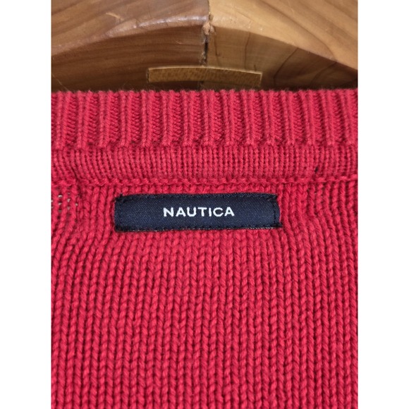 Nautica Sweater Mens XL Red Navy Stripe 100% Cotton Crewneck Pullover - Picture 4 of 8
